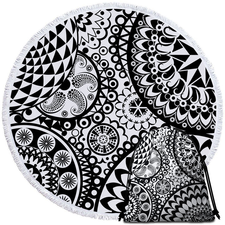 Black and White Mandalas Circle Beach Towel