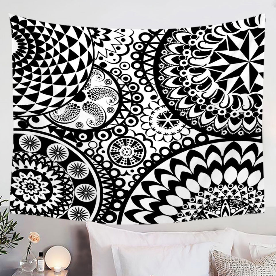 Black and White Mandalas Pile Tapestries