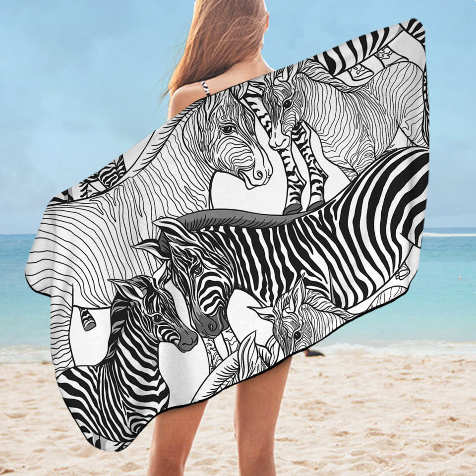 Black and White Microfiber Beach Towel Dazzle of Zebras