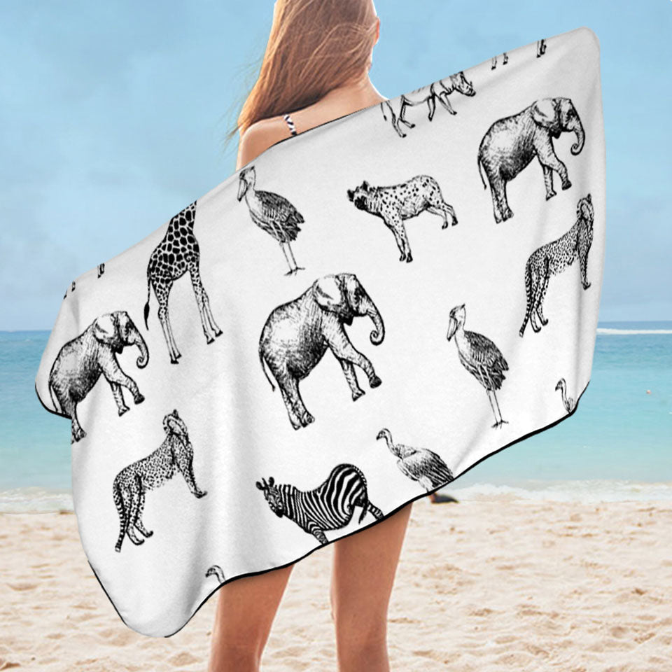 Black and White Nice Beach Towels of the African Wildlife Animals