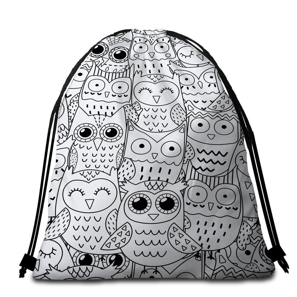 Black and White Owls Beach Towel Bags