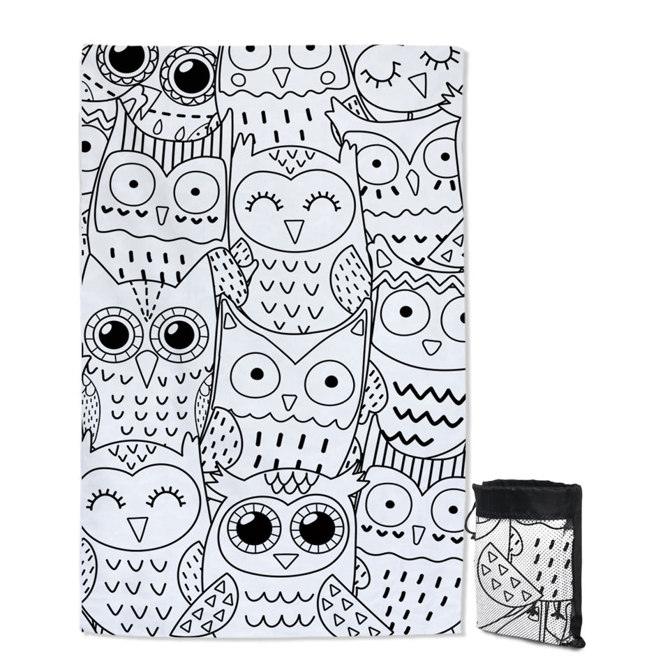 Black and White Owls Lightweight Beach Towel