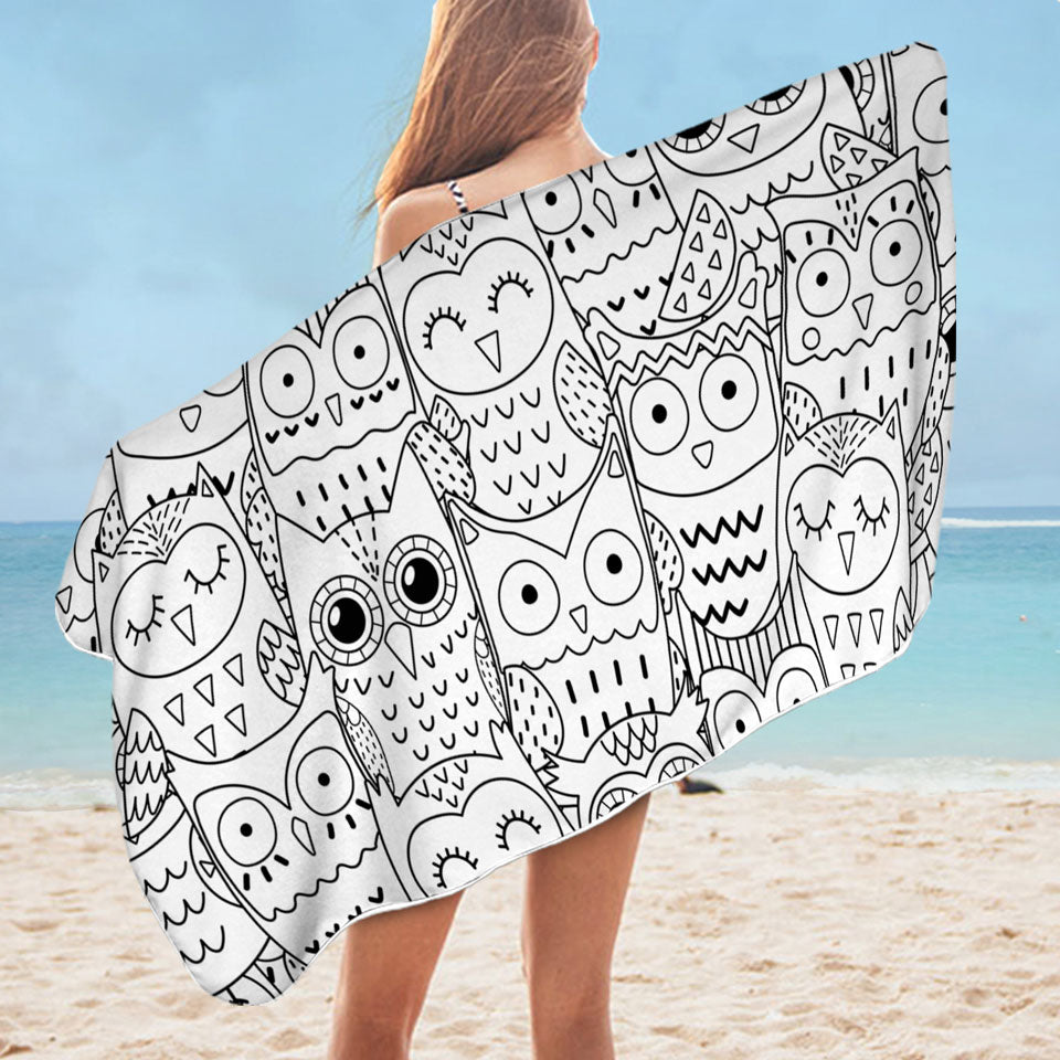 Black and White Owls Pool Towels