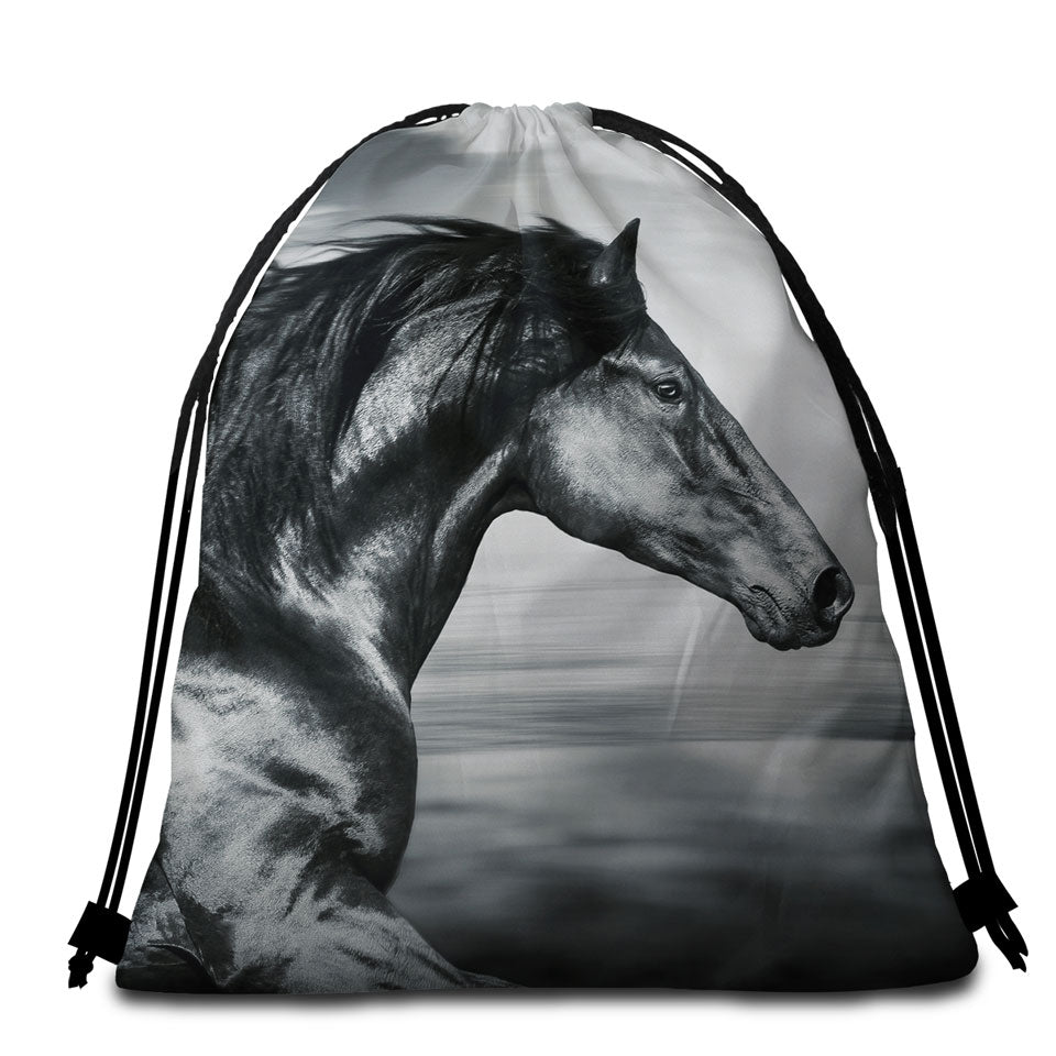 Black and White Photo Wild Horse Beach Towel Bags