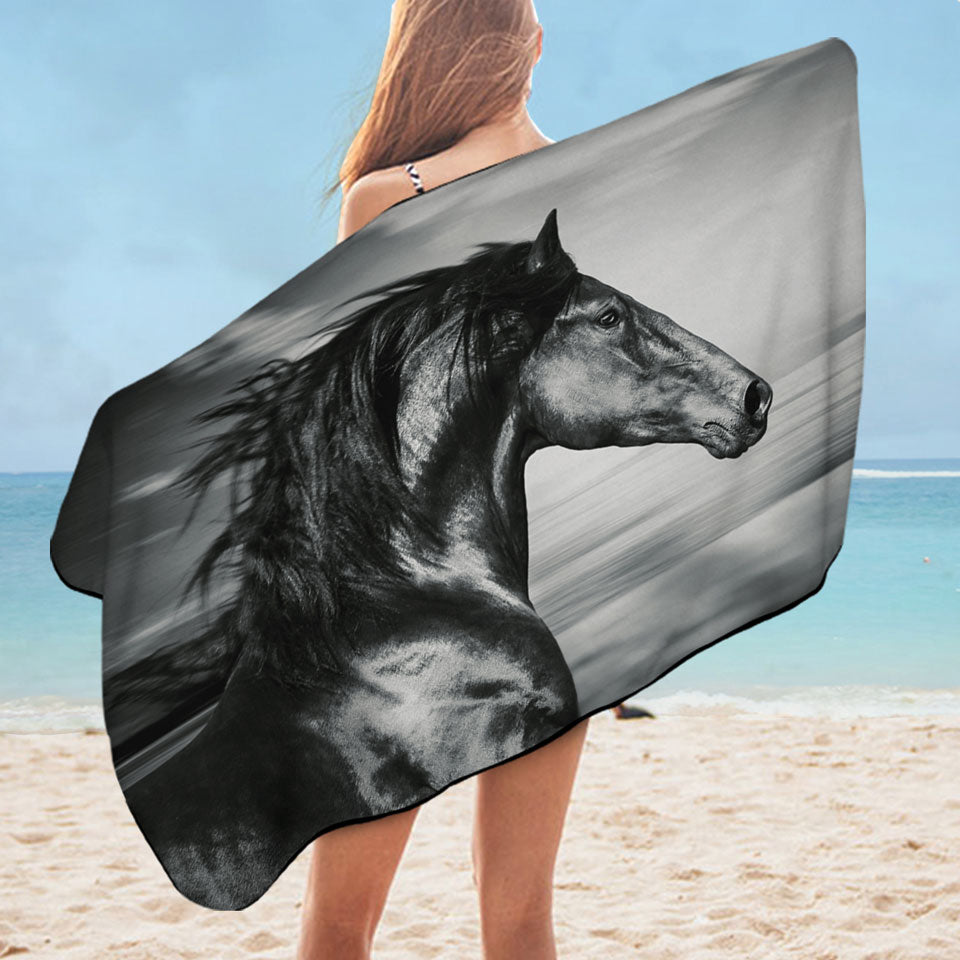Black and White Photo Wild Horse Boys Beach Towel