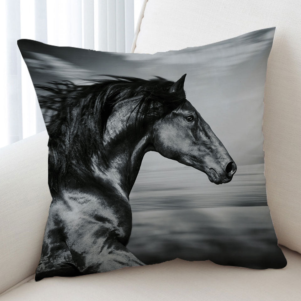 Black and White Photo Wild Horse Cushion