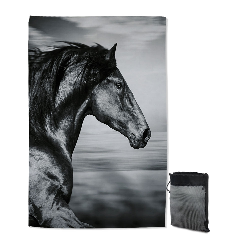 Black and White Photo Wild Horse Quick Dry Beach Towel