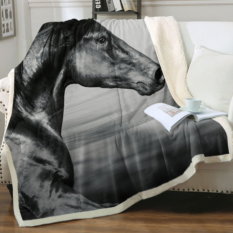 Black and White Photo Wild Horse Sherpa Blanket