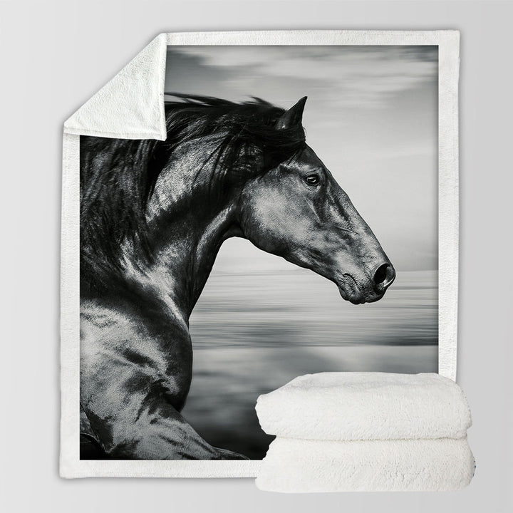 Black and White Photo Wild Horse Throw Blanket