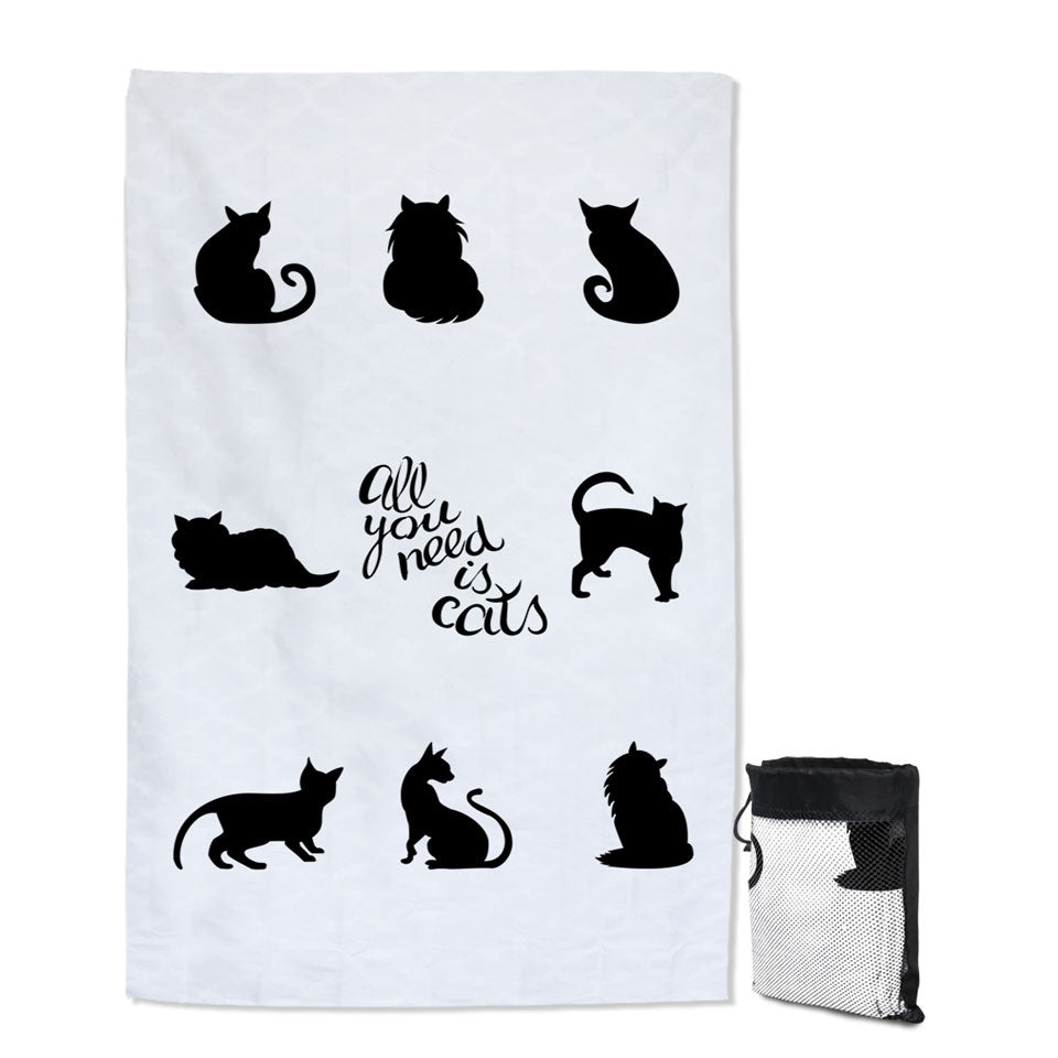 Black and White Quick Dry Beach Towel All You Need is Cats