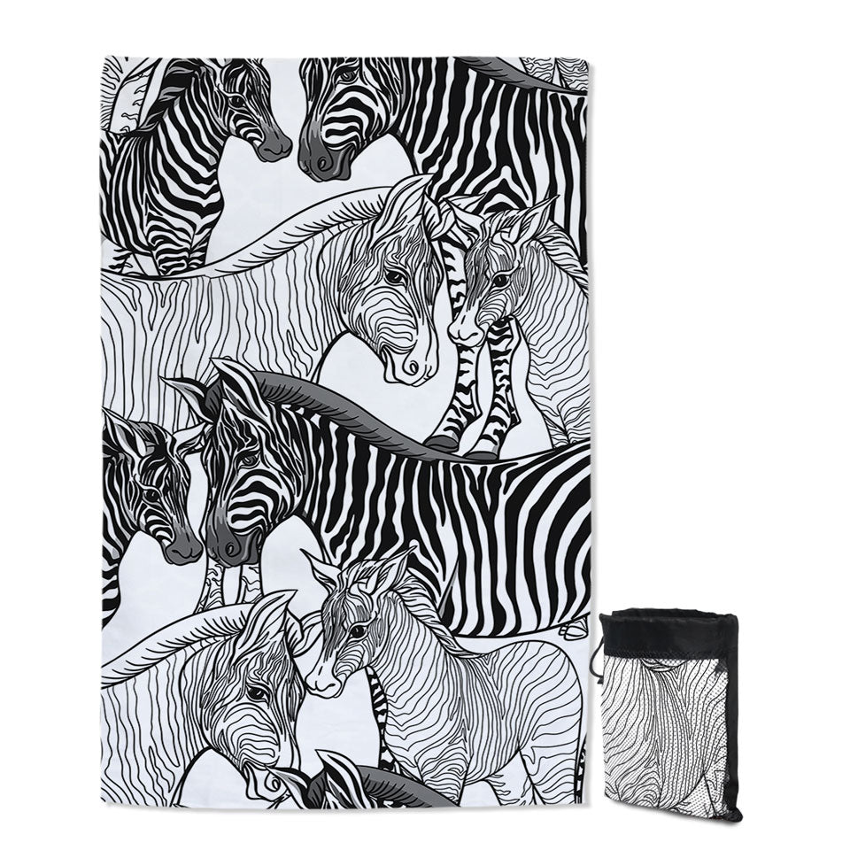 Black and White Quick Dry Beach Towel Dazzle of Zebras