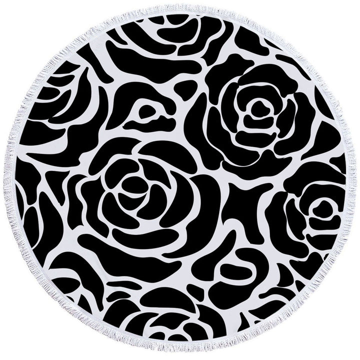 Black and White Roses Beach Towels