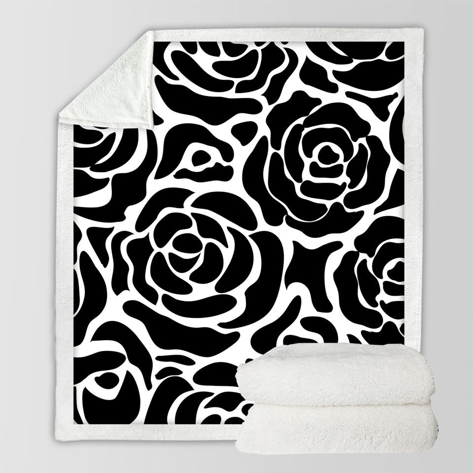 Black and White Roses Fleece Blankets