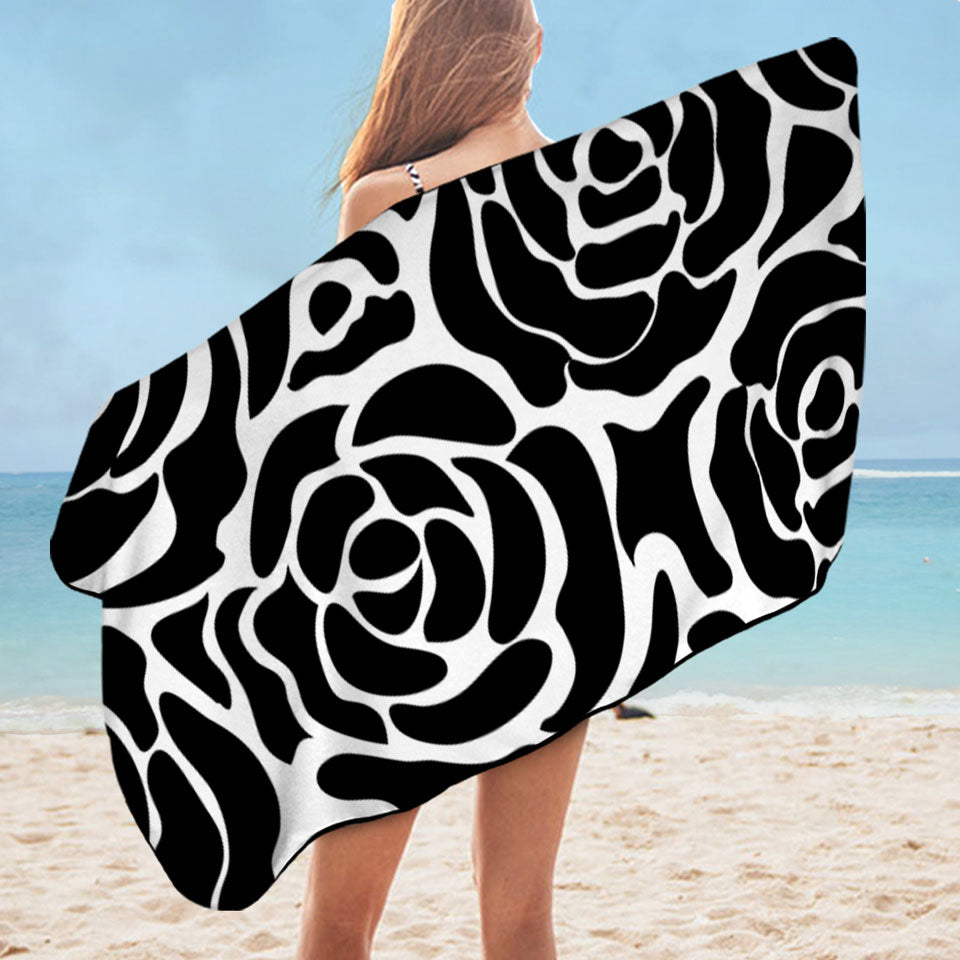 Black and White Roses Unique Beach Towels