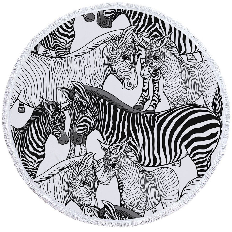 Black and White Round Beach Towel Dazzle of Zebras