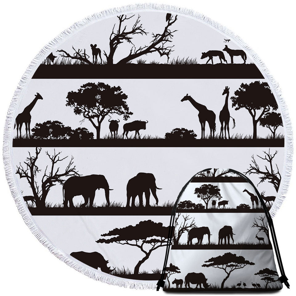 Black and White Round Beach Towels of Africa