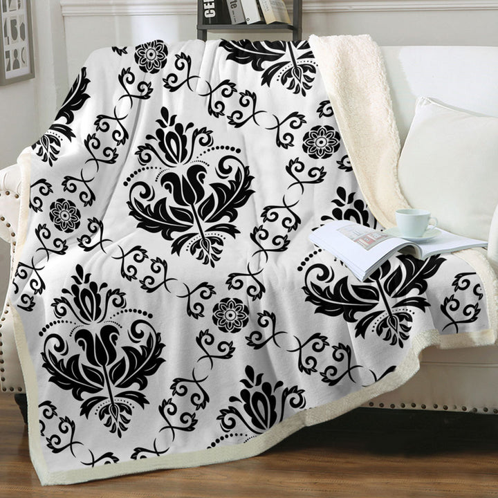 Black and White Royal Floral Blankets
