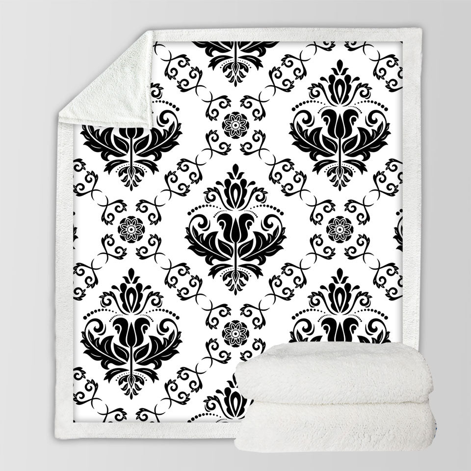 Black and White Royal Floral Decorative Throws