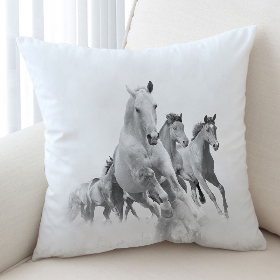 Black and White Running Horses Cushion Cover