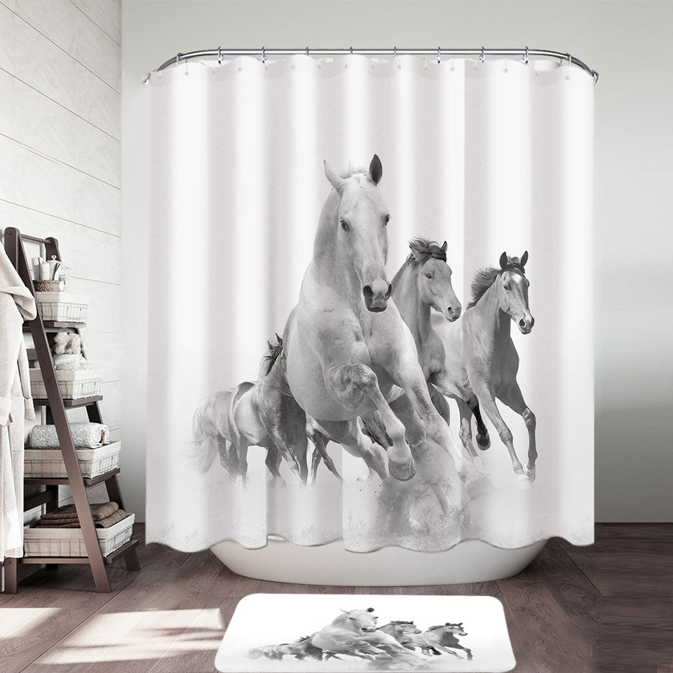 Black and White Running Horses Shower Curtain