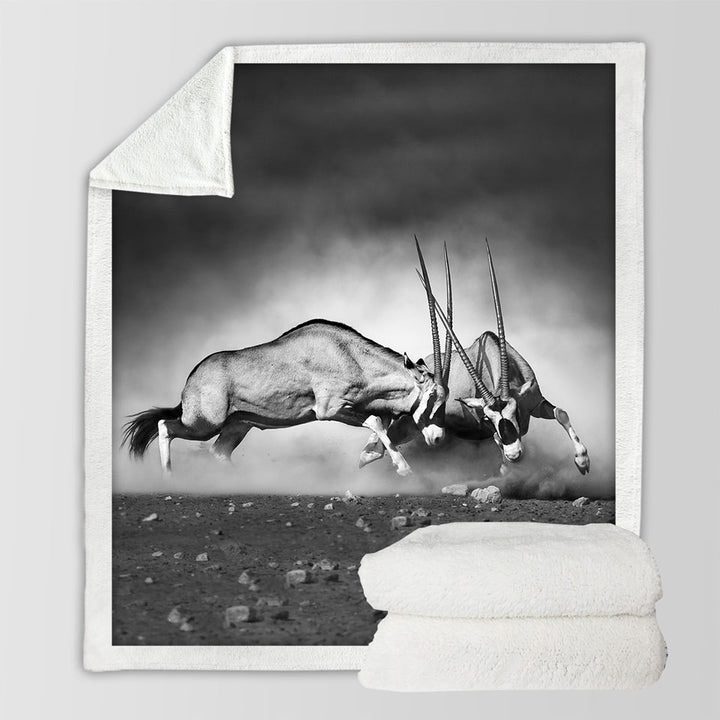 Black and White Sherpa Blanket with Wild Antelopes