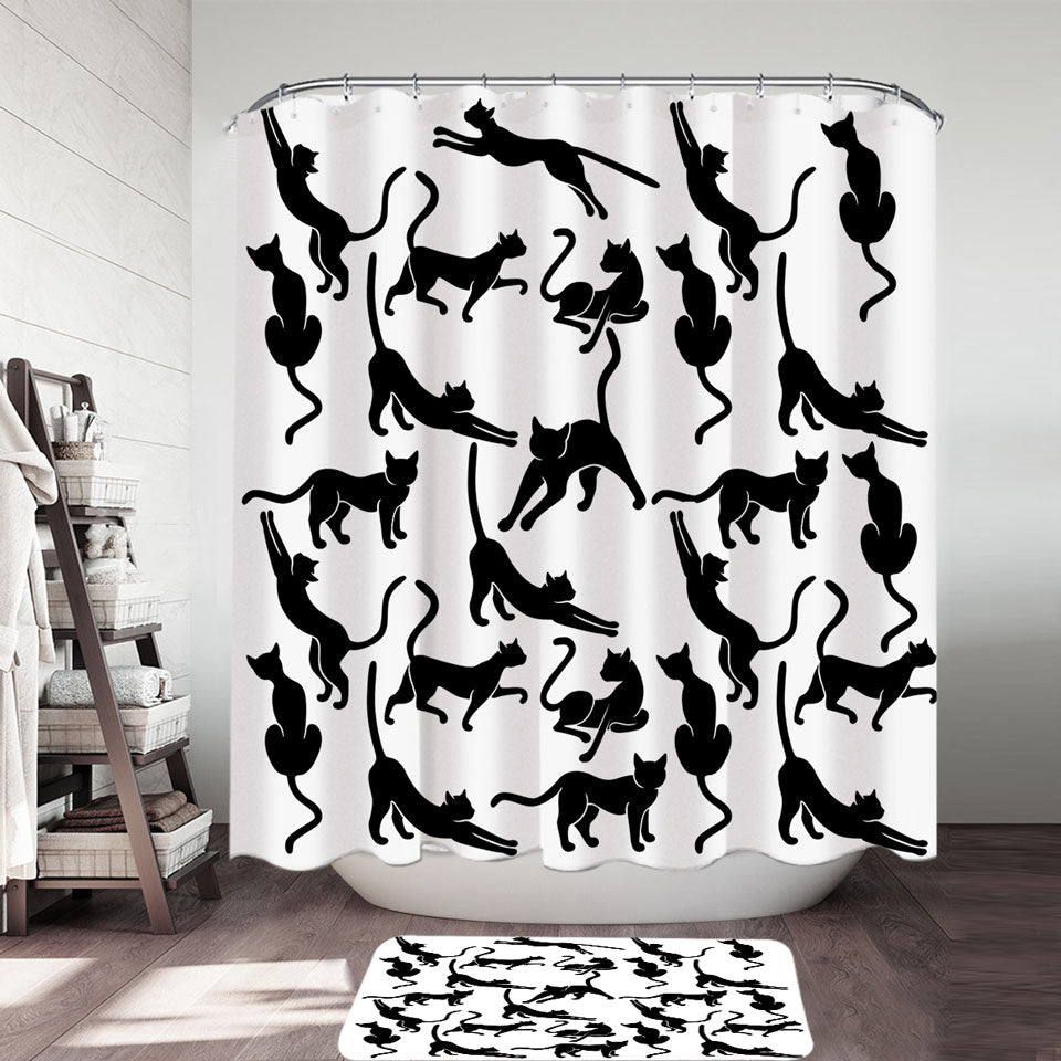 Black and White Shower Curtain with Cat Silhouettes