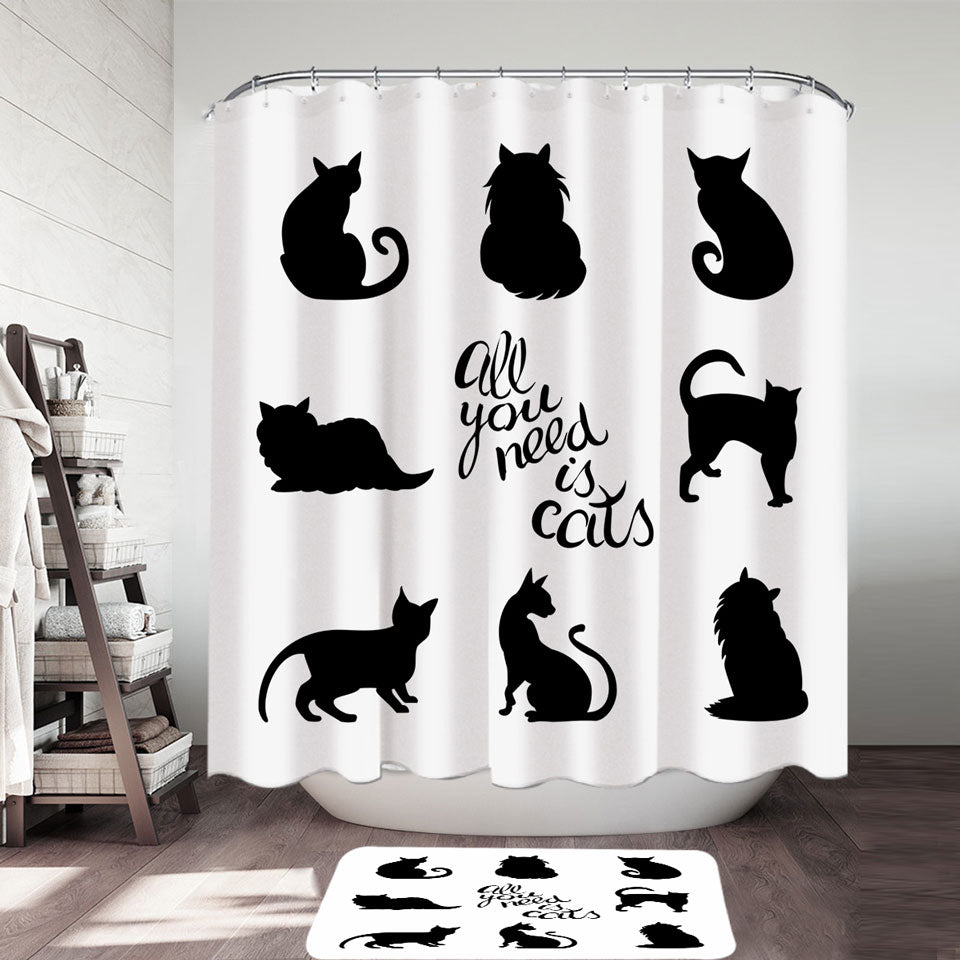 Black and White Shower Curtains All You Need is Cats