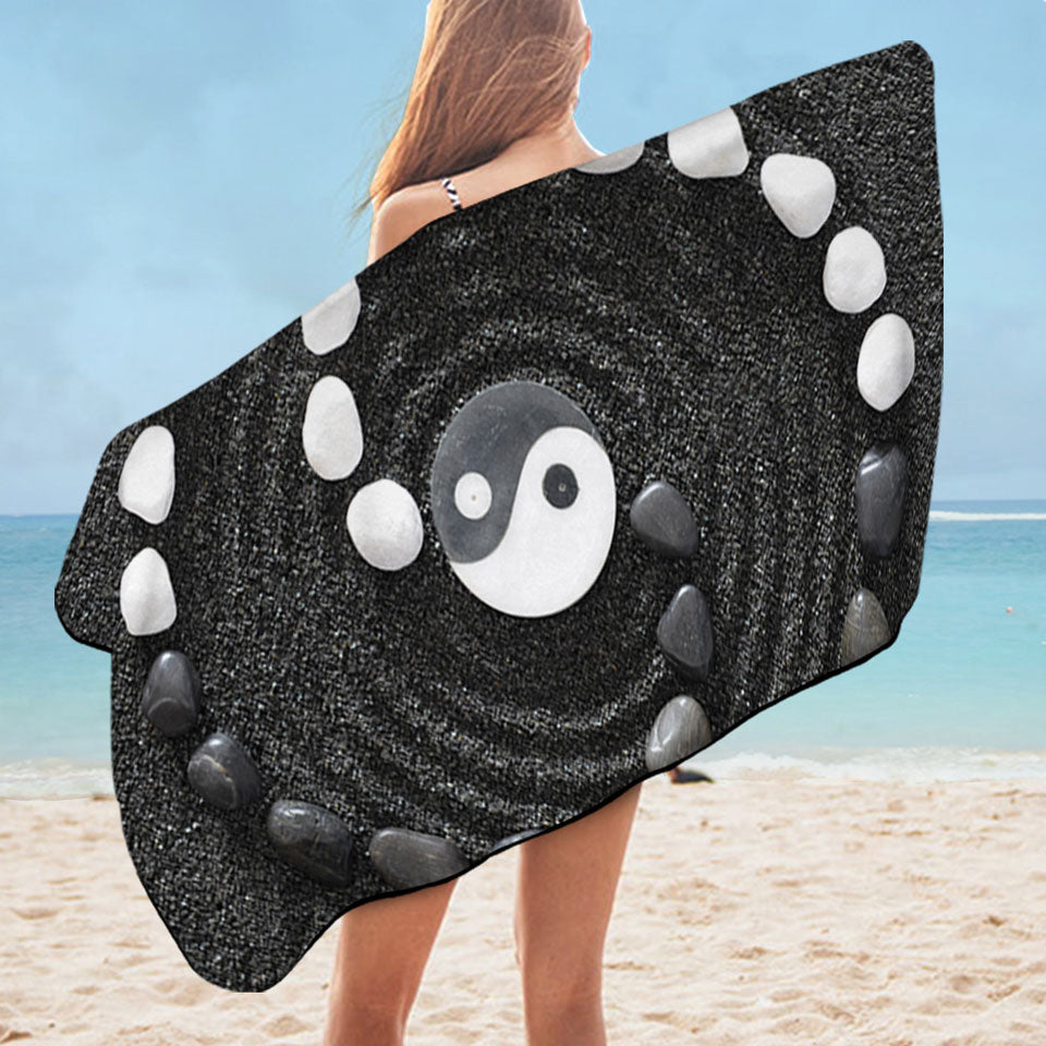Black and White Stones Yin and Tang Microfiber Beach Towel