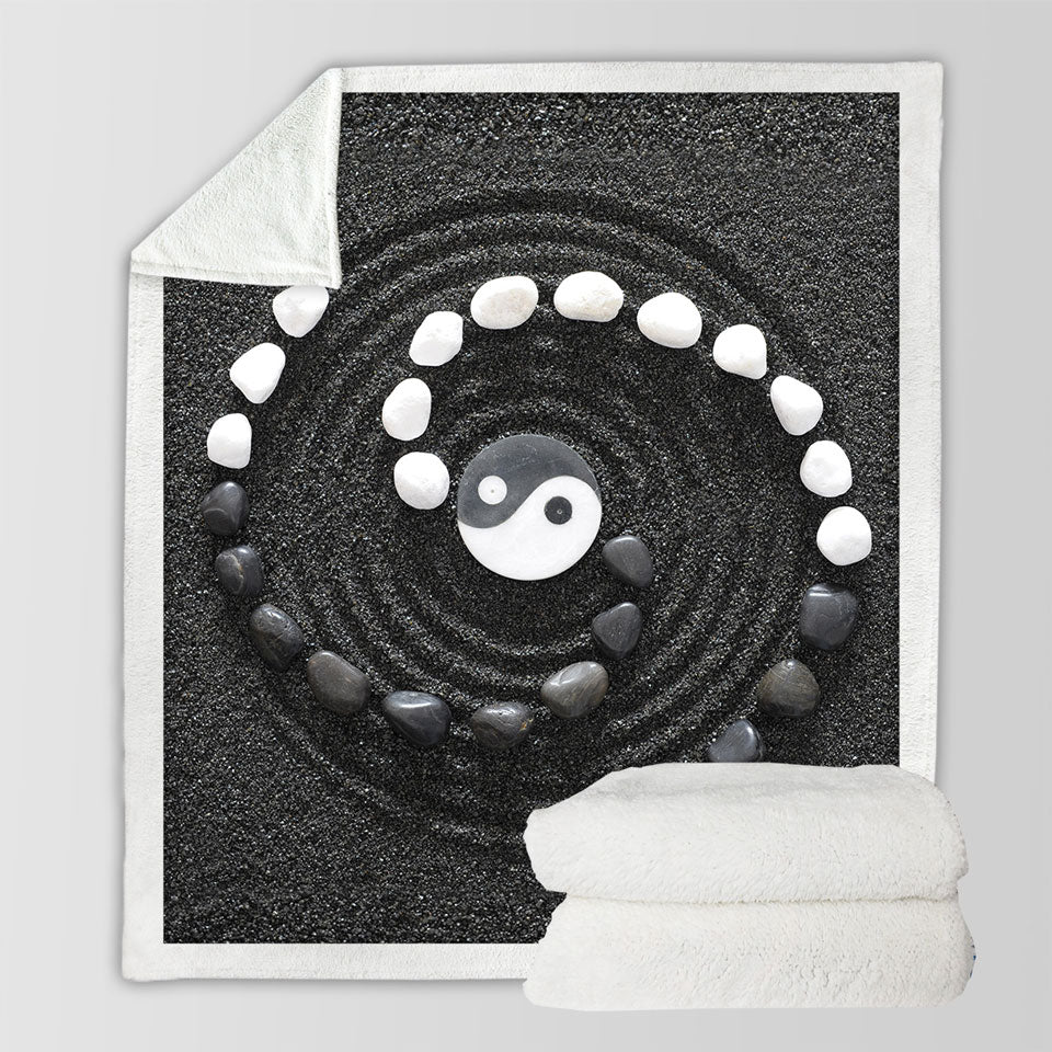 Black and White Stones Yin and Tang Sherpa Blanket