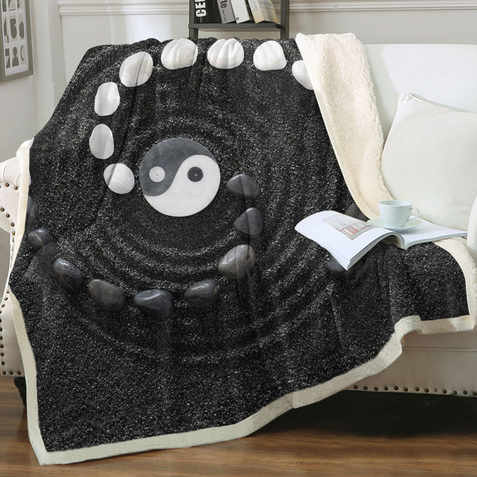 Black and White Stones Yin and Tang Throw Blanket