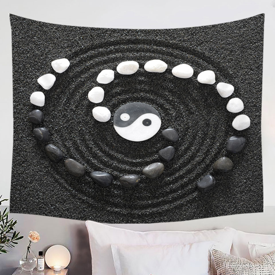 Black and White Stones Yin and Tang Wall Decor Tapestry