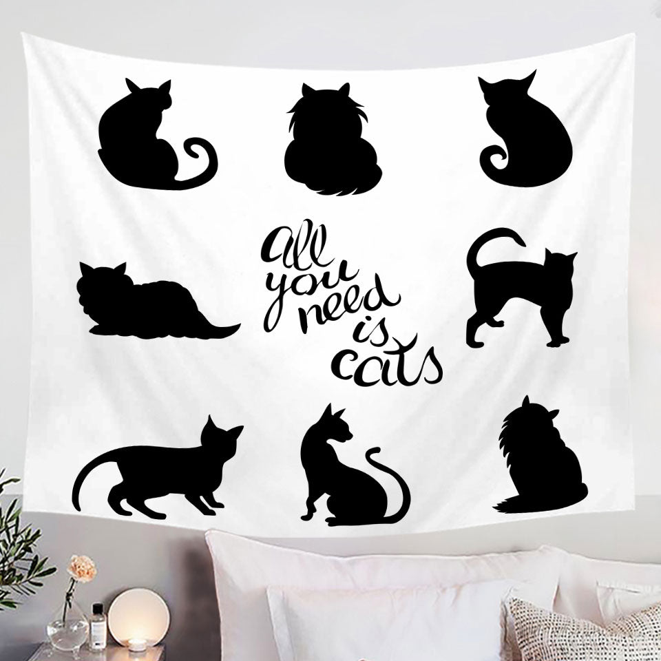 Black and White Tapestry with Cats