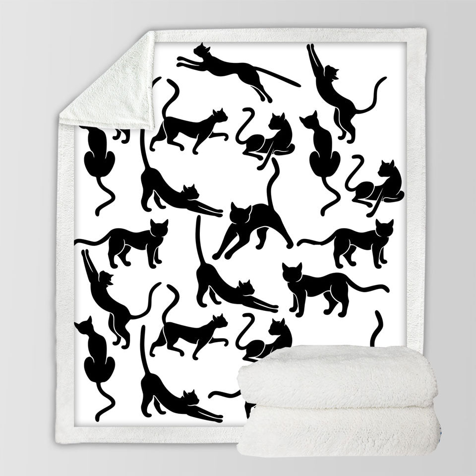 Black and White Throw Blanket with Cat Silhouettes