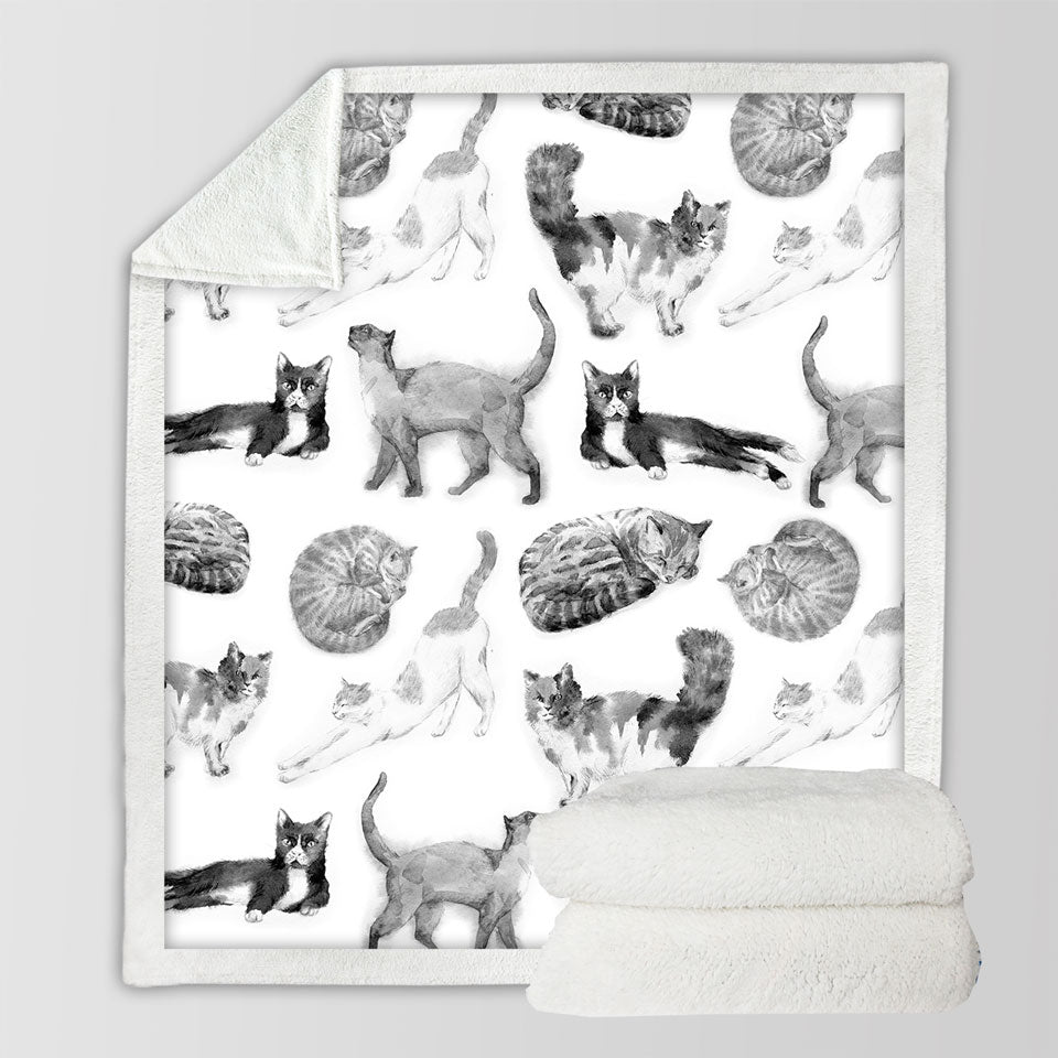 Black and White Throw Blankets Showing Cats