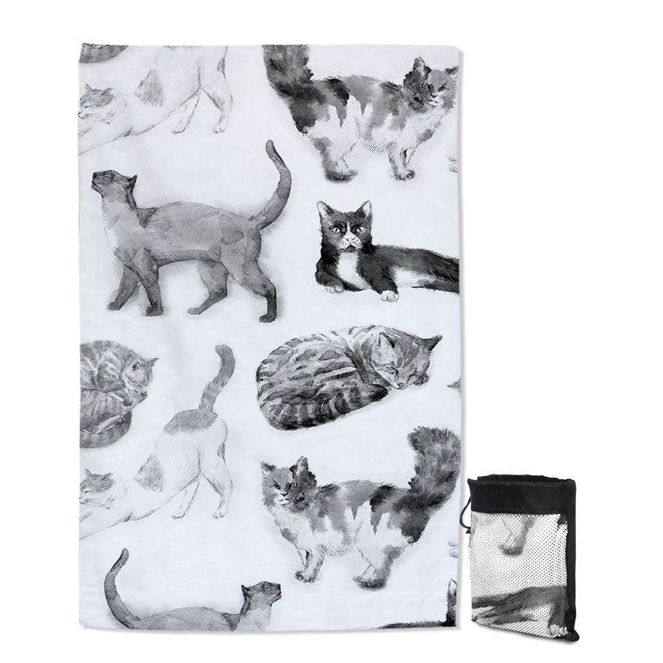 Black and White Travel Beach Towels with Cats
