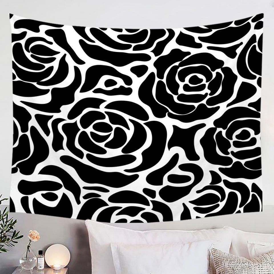 Black and White Wall Decor Fabric Tapestry Roses Pattern