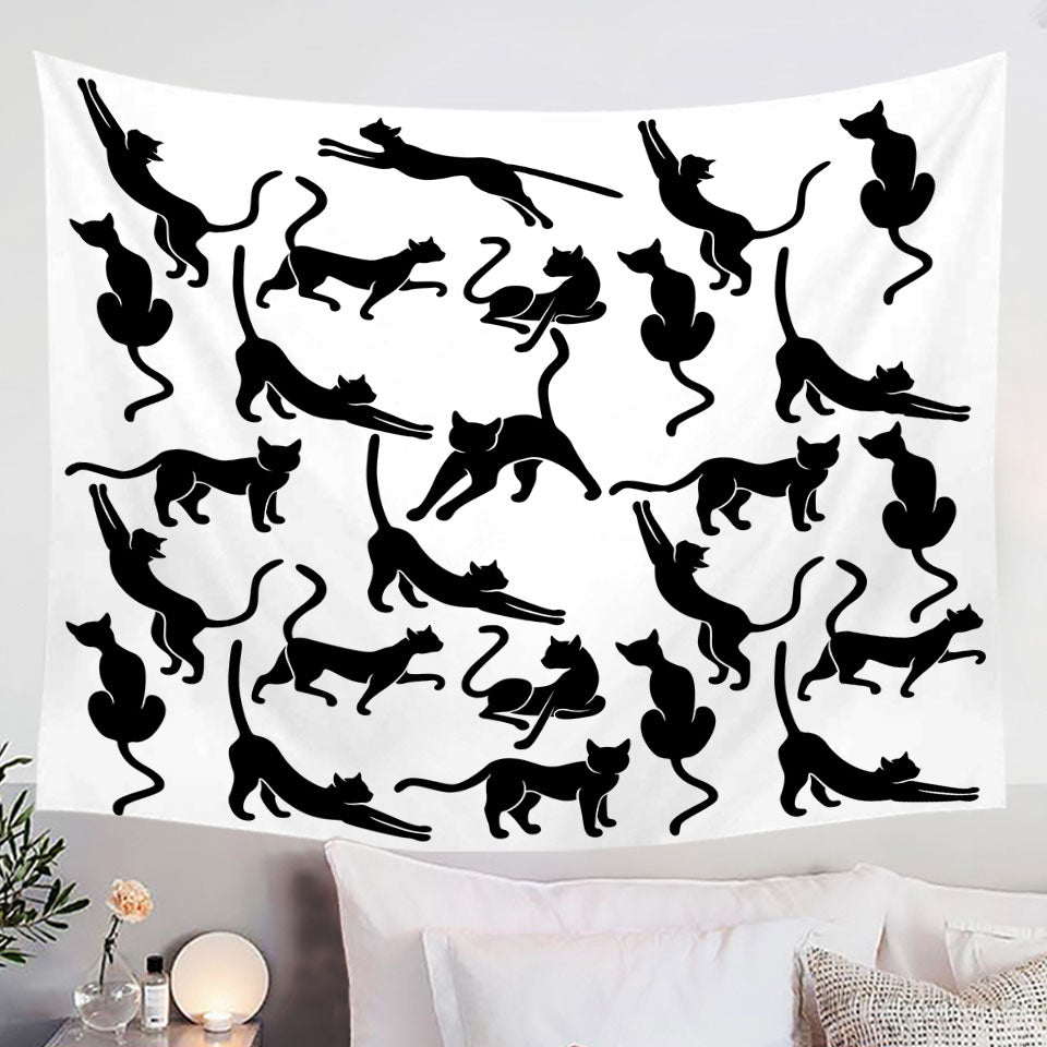 Black and White Wall Decor Tapestry with Cat Silhouettes