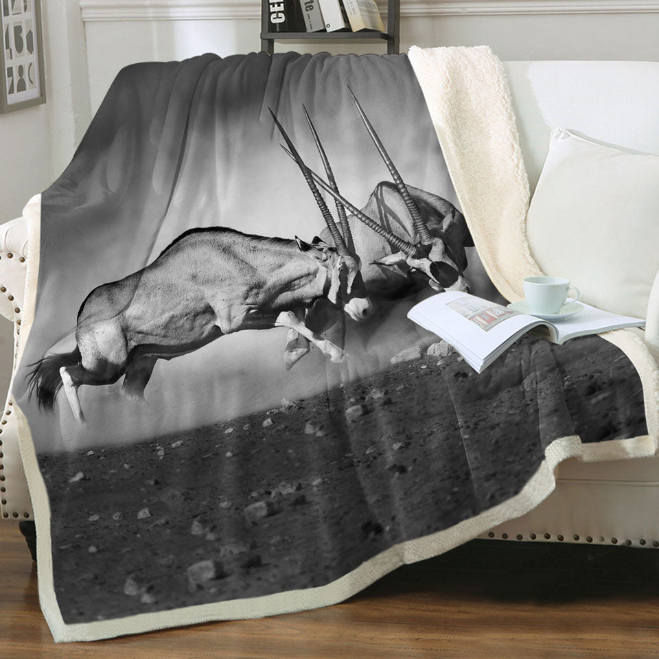Black and White Wild Antelopes Throw Blanket