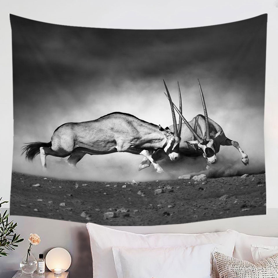 Black and White Wild Antelopes Wall Decor Tapestry