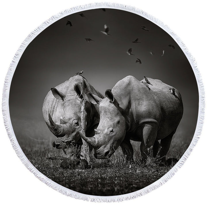 Black and White Wild Rhinos Beach Towels and Bags Set