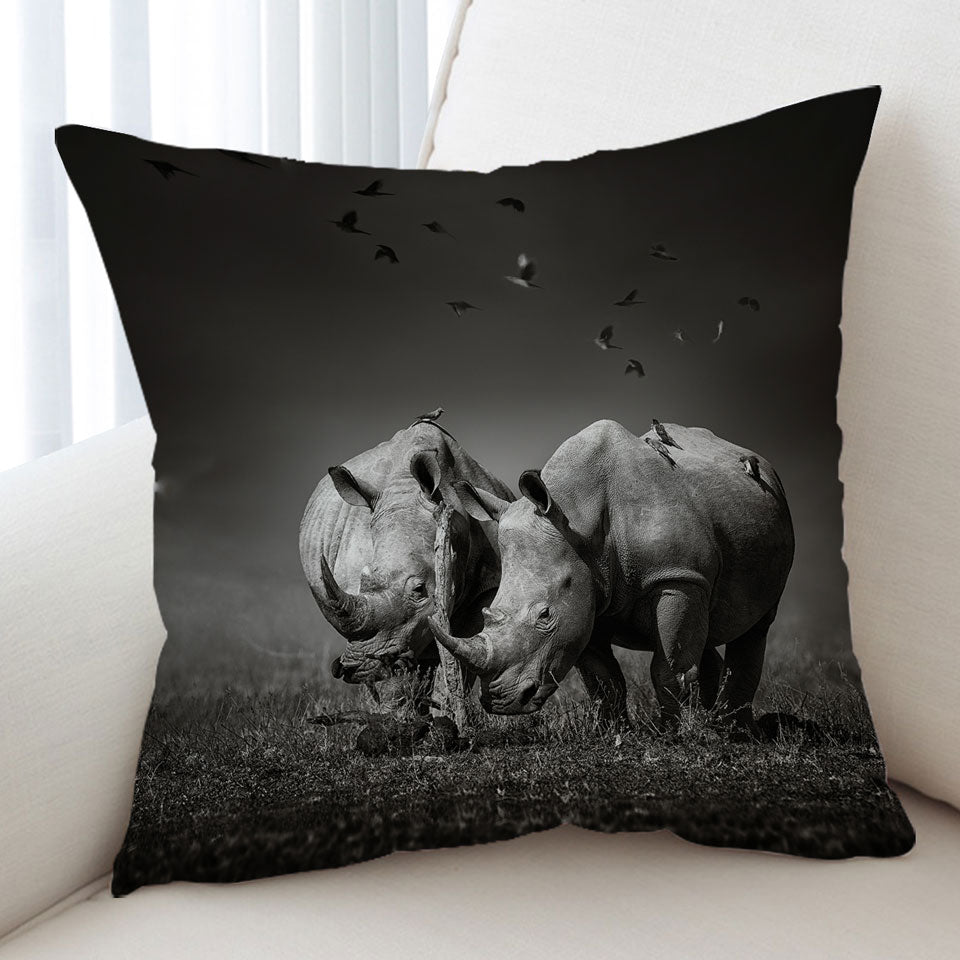 Black and White Wild Rhinos Cushion Covers