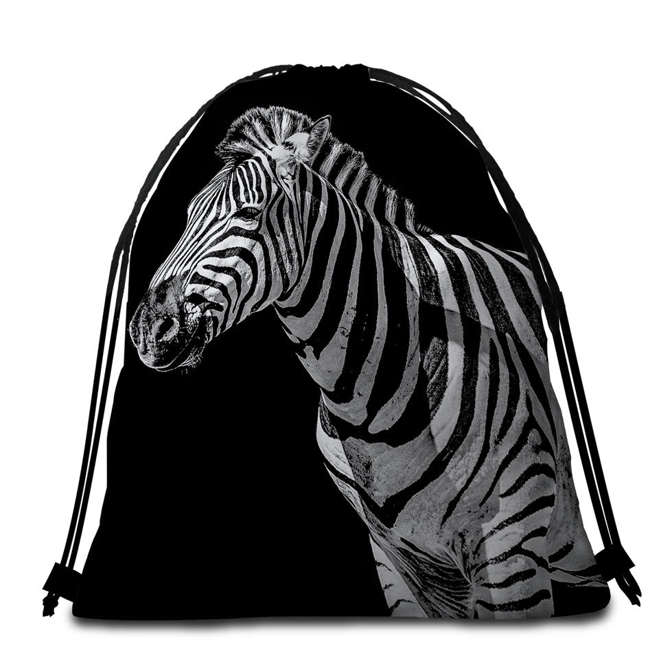 Black and White Wild Zebra Packable Beach Towel