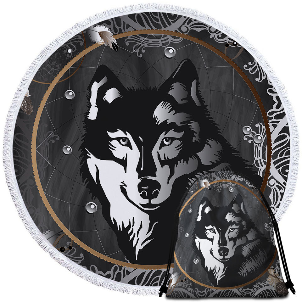Black and White Wolf Boys Beach Towels