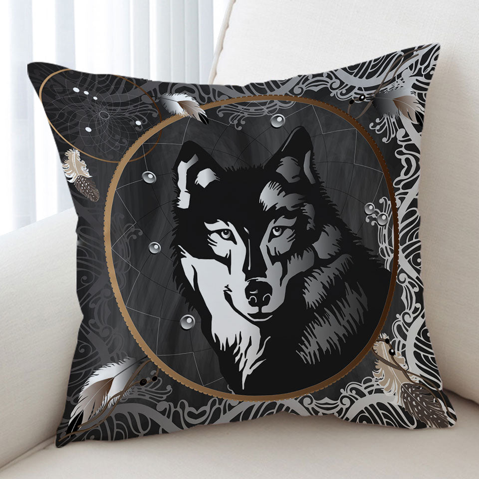 Black and White Wolf Cushion