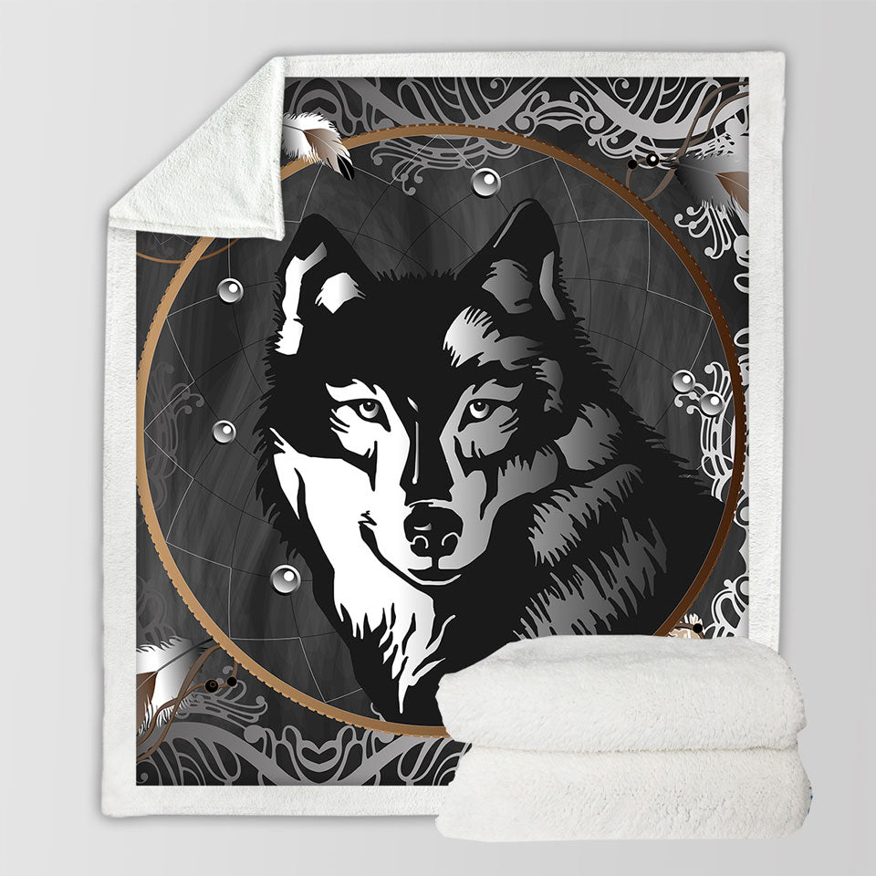 Black and White Wolf Fleece Blankets for Boys