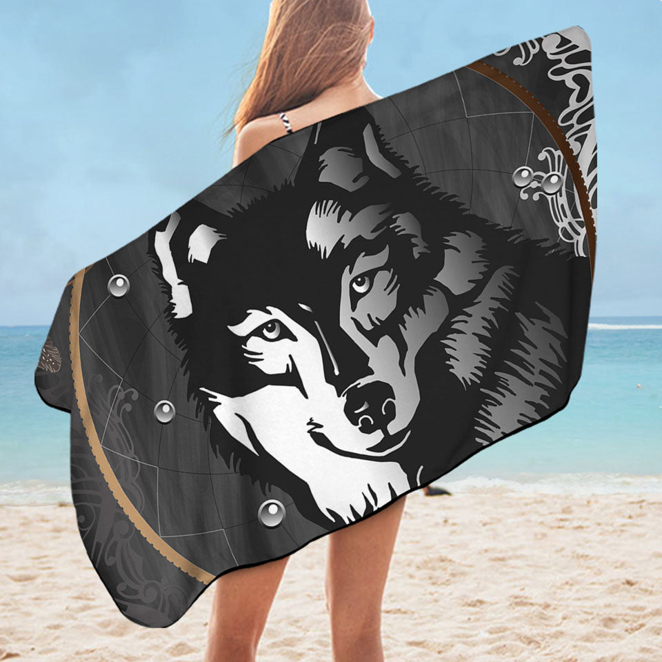 Black and White Wolf Pool Towels