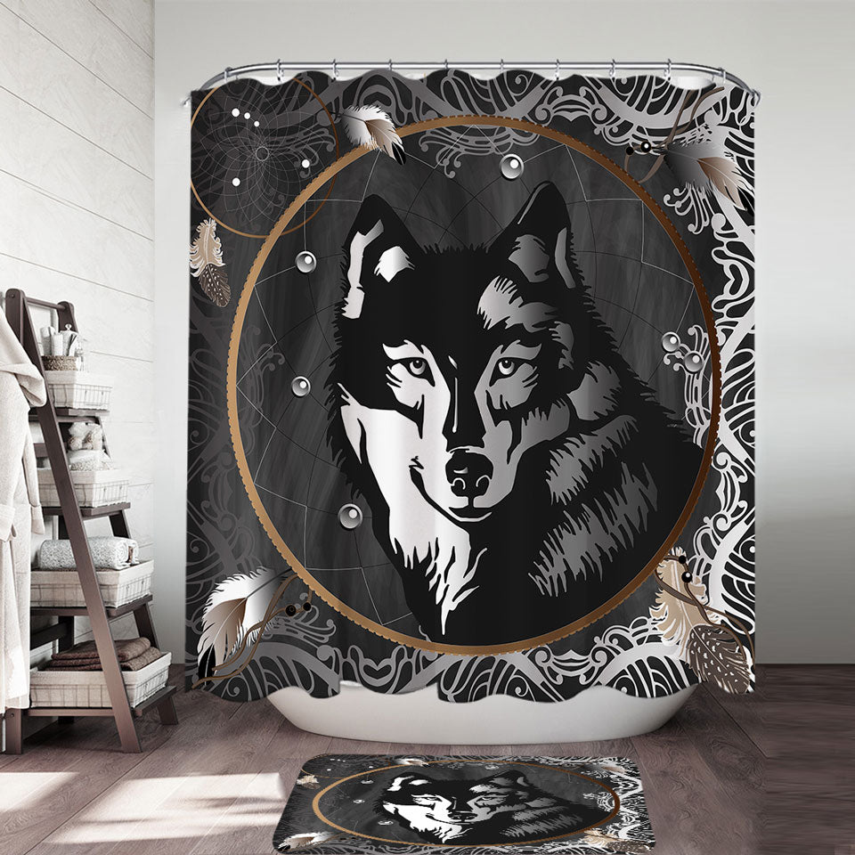 Black and White Wolf Shower Curtain