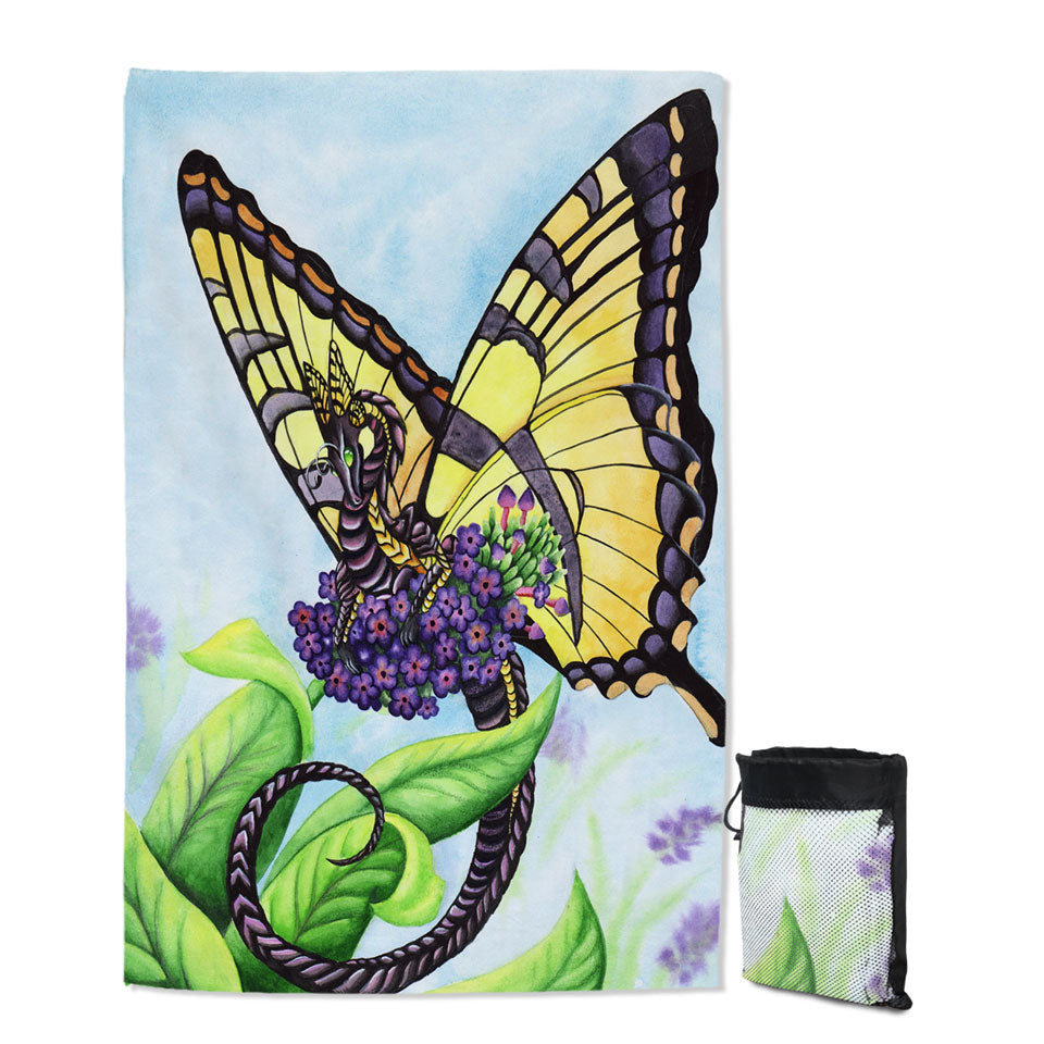 Black and Yellow Unique Quick Dry Beach Towel the Bouquet Dragon