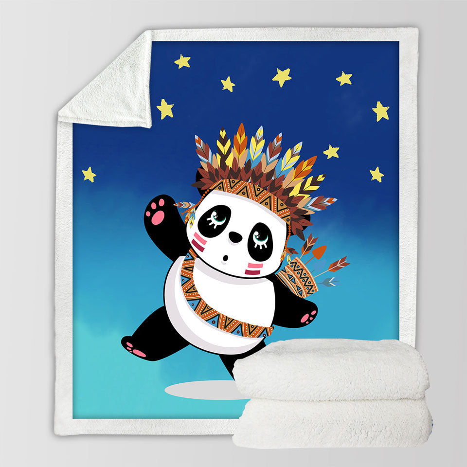 Blanket with Native American Panda for Kids