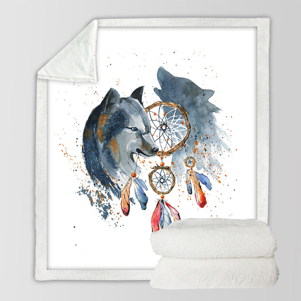 Blankets and Throws Native American Wolf Painting